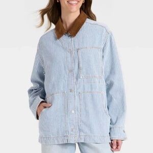 Universal Thread Blue Striped Railroad Denim Barn Coat Jacket